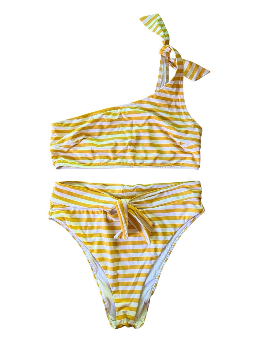AERIE | Striped Bandeau One Shoulder Cheeky High Waisted Bikini Set (2 pieces)